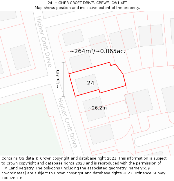 24, HIGHER CROFT DRIVE, CREWE, CW1 4FT: Plot and title map