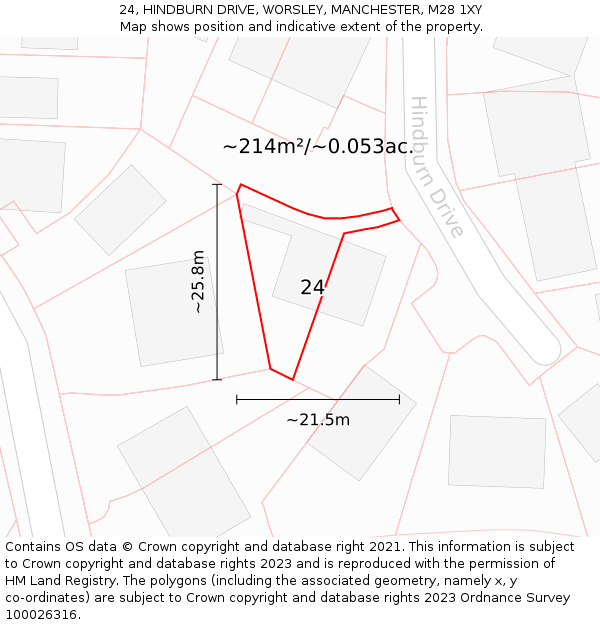 24, HINDBURN DRIVE, WORSLEY, MANCHESTER, M28 1XY: Plot and title map