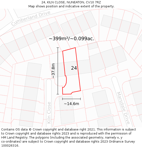 24, KILN CLOSE, NUNEATON, CV10 7RZ: Plot and title map