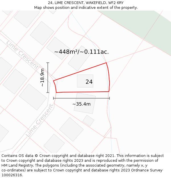 24, LIME CRESCENT, WAKEFIELD, WF2 6RY: Plot and title map