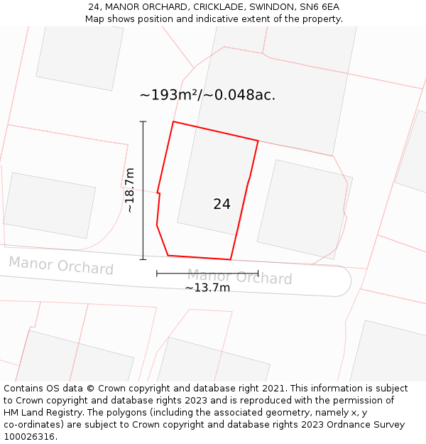 24, MANOR ORCHARD, CRICKLADE, SWINDON, SN6 6EA: Plot and title map
