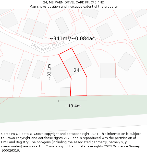 24, MEIRWEN DRIVE, CARDIFF, CF5 4ND: Plot and title map