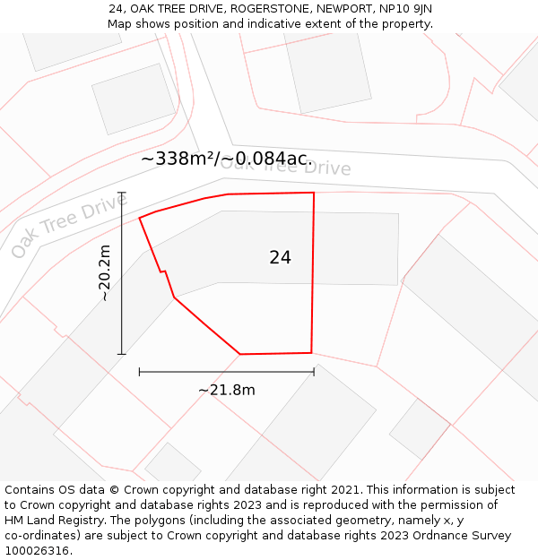 24, OAK TREE DRIVE, ROGERSTONE, NEWPORT, NP10 9JN: Plot and title map
