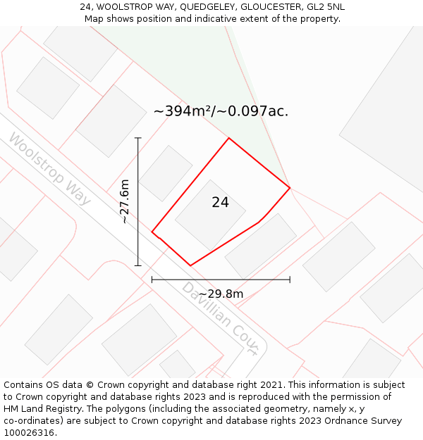 24, WOOLSTROP WAY, QUEDGELEY, GLOUCESTER, GL2 5NL: Plot and title map