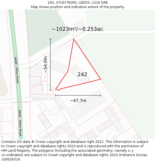 242, OTLEY ROAD, LEEDS, LS16 5AB: Plot and title map