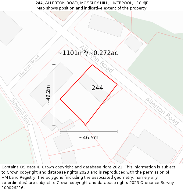 244, ALLERTON ROAD, MOSSLEY HILL, LIVERPOOL, L18 6JP: Plot and title map