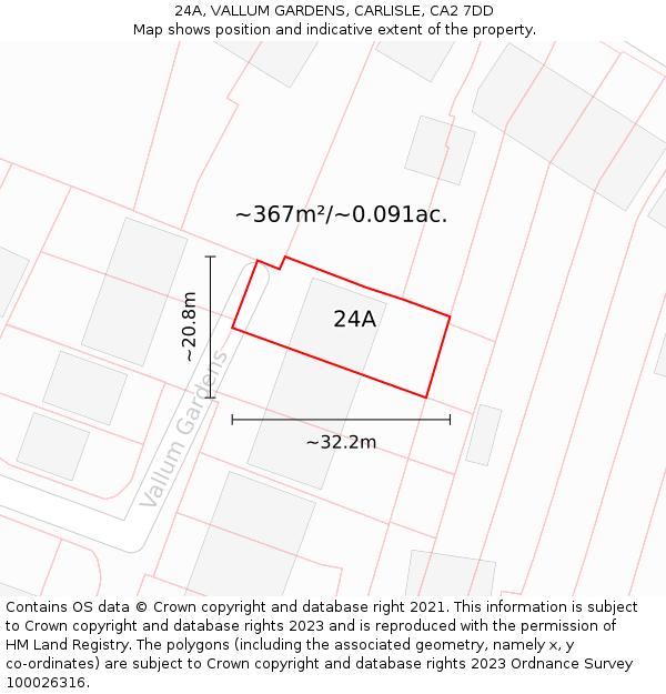 24A, VALLUM GARDENS, CARLISLE, CA2 7DD: Plot and title map
