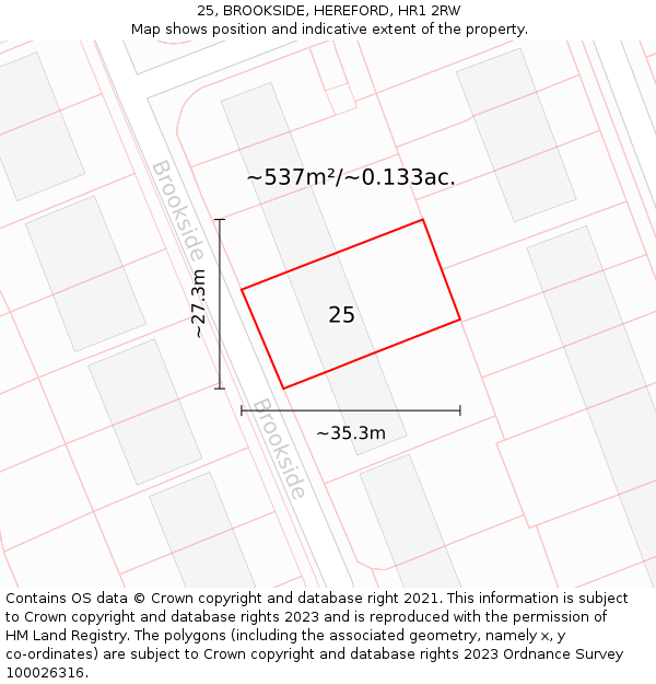 25, BROOKSIDE, HEREFORD, HR1 2RW: Plot and title map