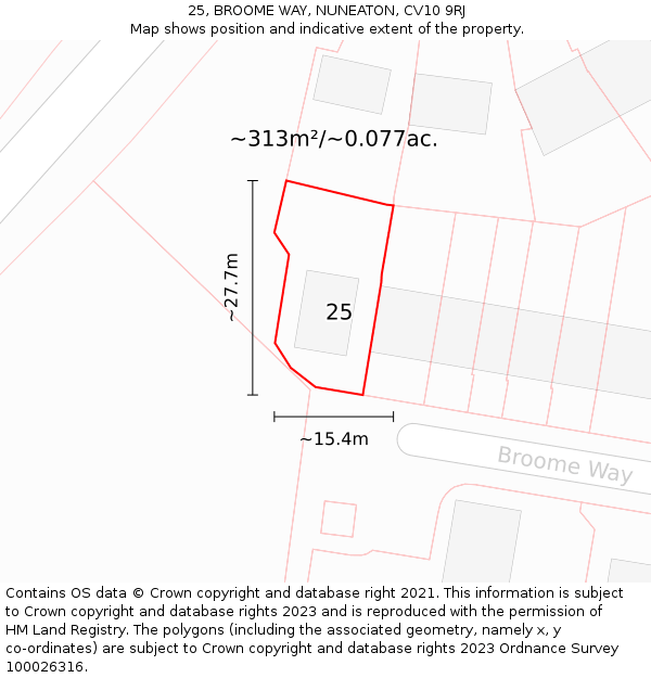 25, BROOME WAY, NUNEATON, CV10 9RJ: Plot and title map