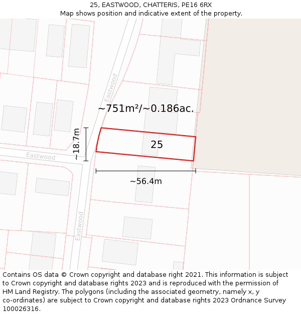 25, EASTWOOD, CHATTERIS, PE16 6RX: Plot and title map