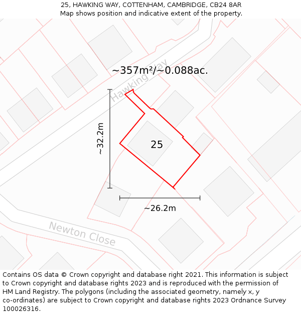 25, HAWKING WAY, COTTENHAM, CAMBRIDGE, CB24 8AR: Plot and title map