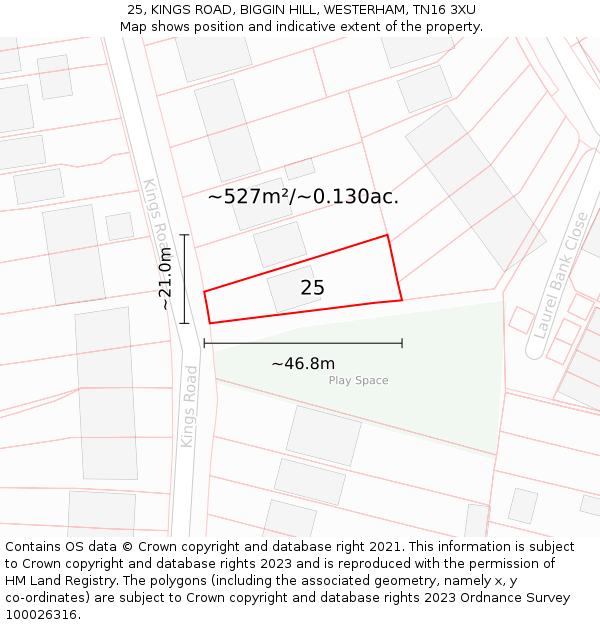 25, KINGS ROAD, BIGGIN HILL, WESTERHAM, TN16 3XU: Plot and title map