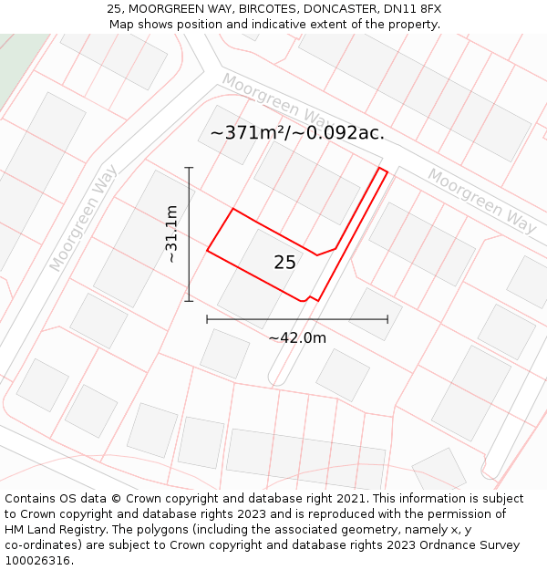 25, MOORGREEN WAY, BIRCOTES, DONCASTER, DN11 8FX: Plot and title map