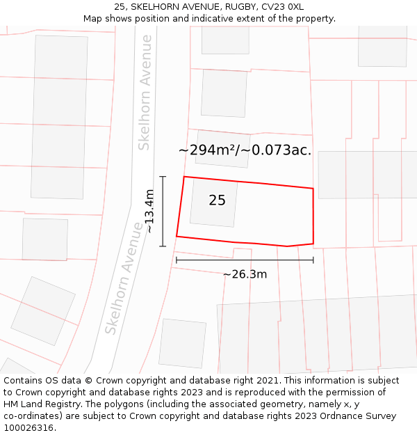 25, SKELHORN AVENUE, RUGBY, CV23 0XL: Plot and title map