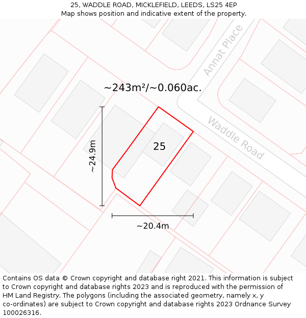 25, WADDLE ROAD, MICKLEFIELD, LEEDS, LS25 4EP: Plot and title map