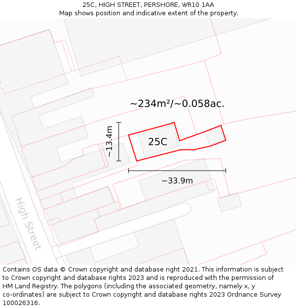 25C, HIGH STREET, PERSHORE, WR10 1AA: Plot and title map