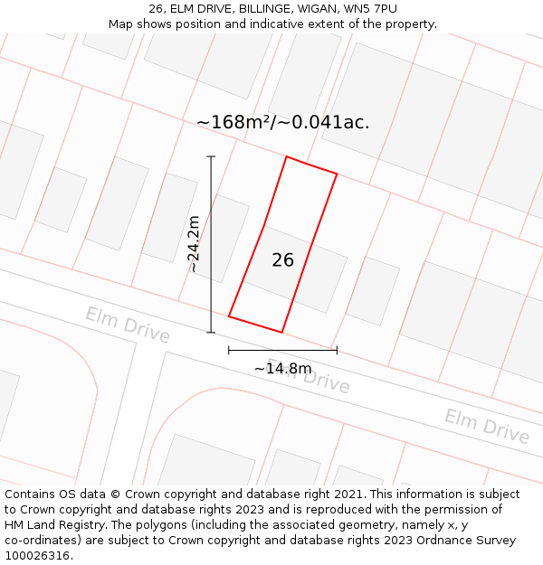 26, ELM DRIVE, BILLINGE, WIGAN, WN5 7PU: Plot and title map