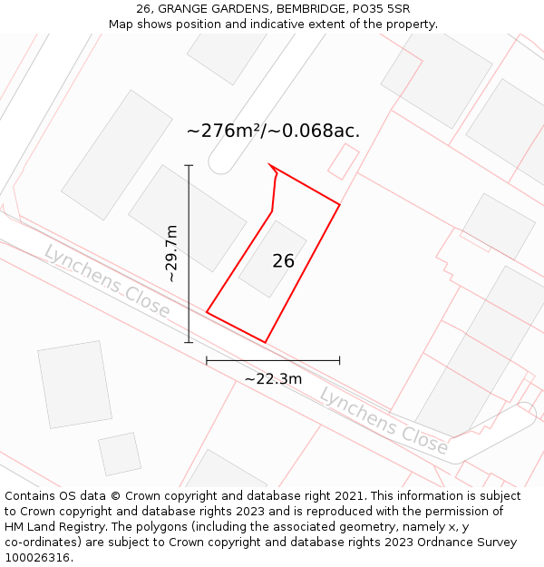 26, GRANGE GARDENS, BEMBRIDGE, PO35 5SR: Plot and title map