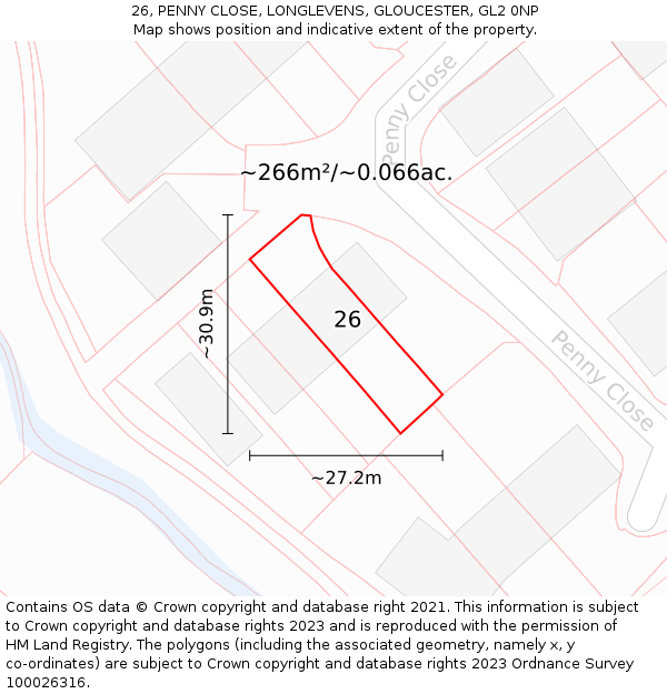 26, PENNY CLOSE, LONGLEVENS, GLOUCESTER, GL2 0NP: Plot and title map
