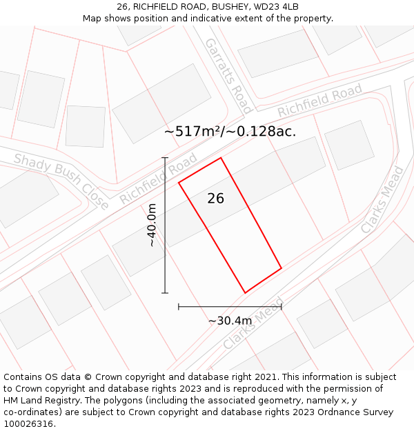 26, RICHFIELD ROAD, BUSHEY, WD23 4LB: Plot and title map