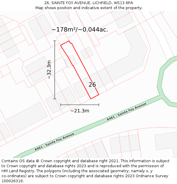 26, SAINTE FOY AVENUE, LICHFIELD, WS13 6PA: Plot and title map