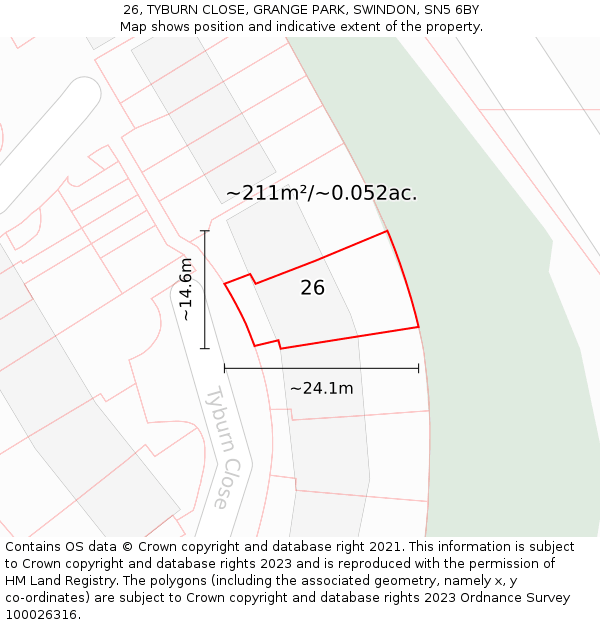 26, TYBURN CLOSE, GRANGE PARK, SWINDON, SN5 6BY: Plot and title map
