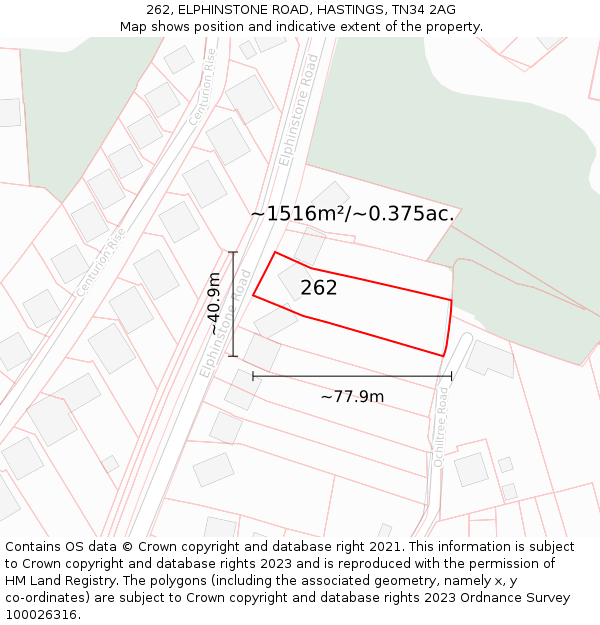 262, ELPHINSTONE ROAD, HASTINGS, TN34 2AG: Plot and title map