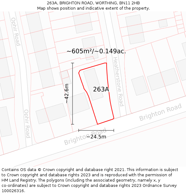 263A, BRIGHTON ROAD, WORTHING, BN11 2HB: Plot and title map