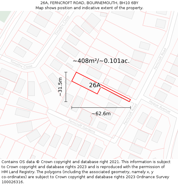 26A, FERNCROFT ROAD, BOURNEMOUTH, BH10 6BY: Plot and title map