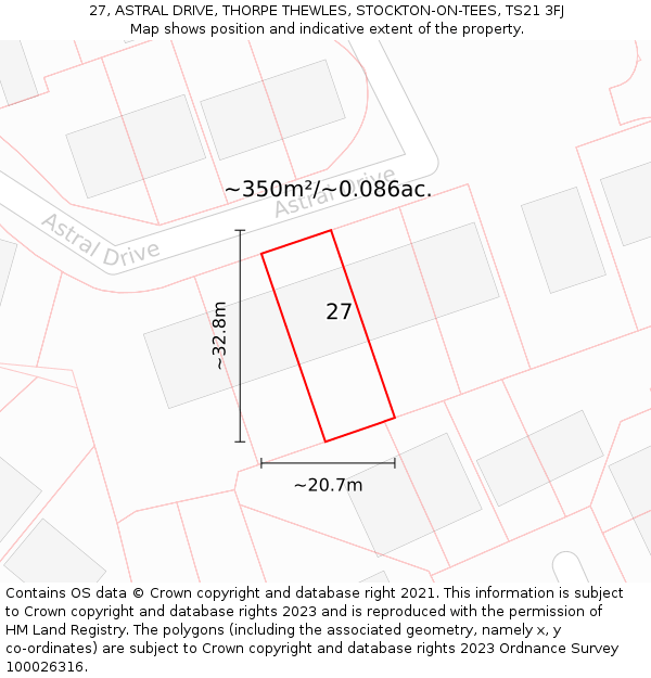 27, ASTRAL DRIVE, THORPE THEWLES, STOCKTON-ON-TEES, TS21 3FJ: Plot and title map