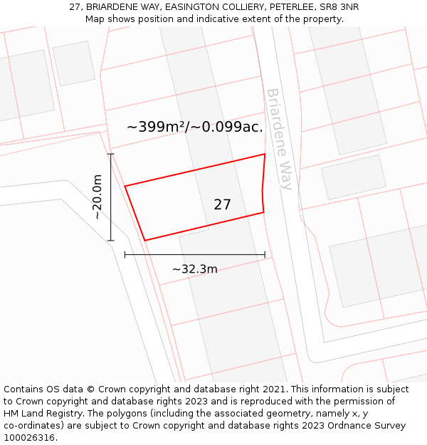 27, BRIARDENE WAY, EASINGTON COLLIERY, PETERLEE, SR8 3NR: Plot and title map