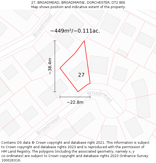27, BROADMEAD, BROADMAYNE, DORCHESTER, DT2 8EE: Plot and title map