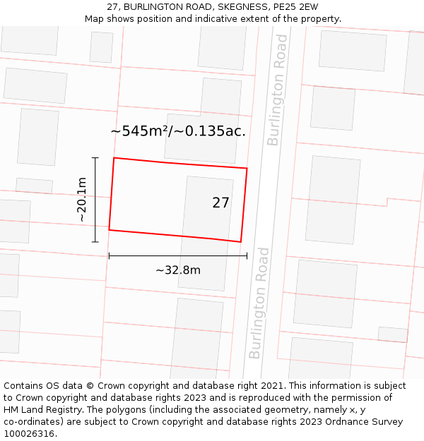 27, BURLINGTON ROAD, SKEGNESS, PE25 2EW: Plot and title map