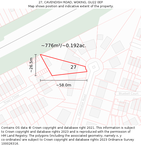27, CAVENDISH ROAD, WOKING, GU22 0EP: Plot and title map