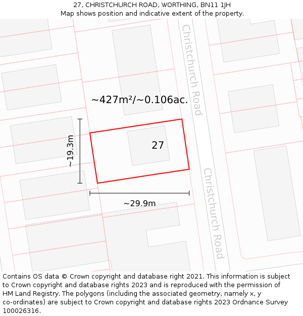 27, CHRISTCHURCH ROAD, WORTHING, BN11 1JH: Plot and title map