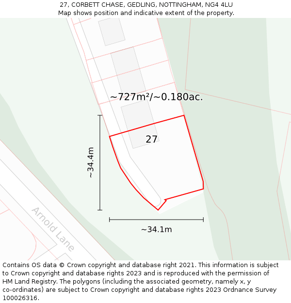 27, CORBETT CHASE, GEDLING, NOTTINGHAM, NG4 4LU: Plot and title map