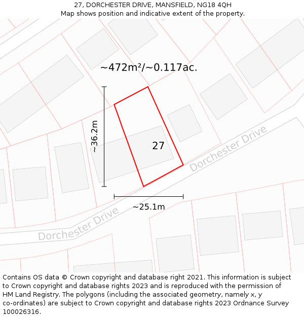 27, DORCHESTER DRIVE, MANSFIELD, NG18 4QH: Plot and title map