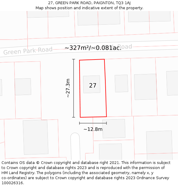 27, GREEN PARK ROAD, PAIGNTON, TQ3 1AJ: Plot and title map