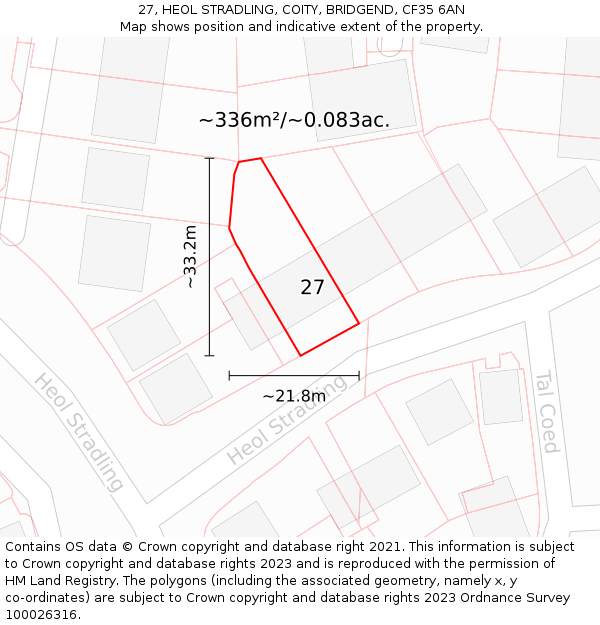 27, HEOL STRADLING, COITY, BRIDGEND, CF35 6AN: Plot and title map