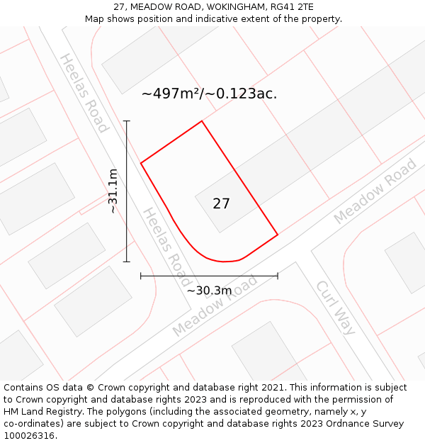 27, MEADOW ROAD, WOKINGHAM, RG41 2TE: Plot and title map