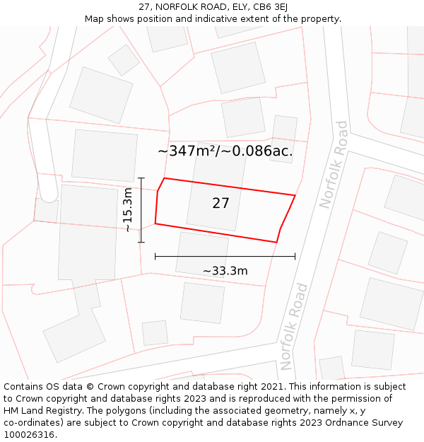 27, NORFOLK ROAD, ELY, CB6 3EJ: Plot and title map
