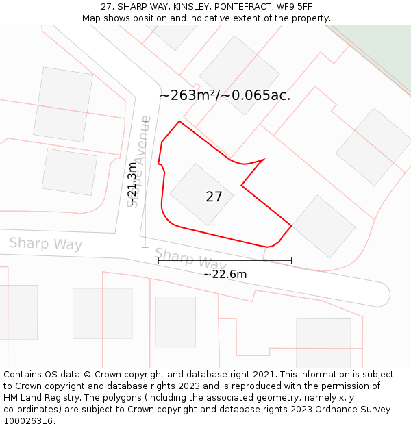 27, SHARP WAY, KINSLEY, PONTEFRACT, WF9 5FF: Plot and title map