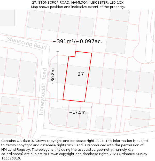 27, STONECROP ROAD, HAMILTON, LEICESTER, LE5 1QX: Plot and title map