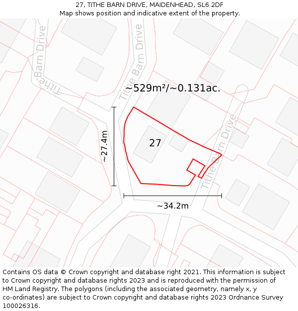 27, TITHE BARN DRIVE, MAIDENHEAD, SL6 2DF: Plot and title map