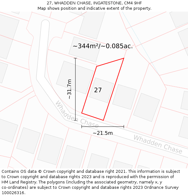 27, WHADDEN CHASE, INGATESTONE, CM4 9HF: Plot and title map