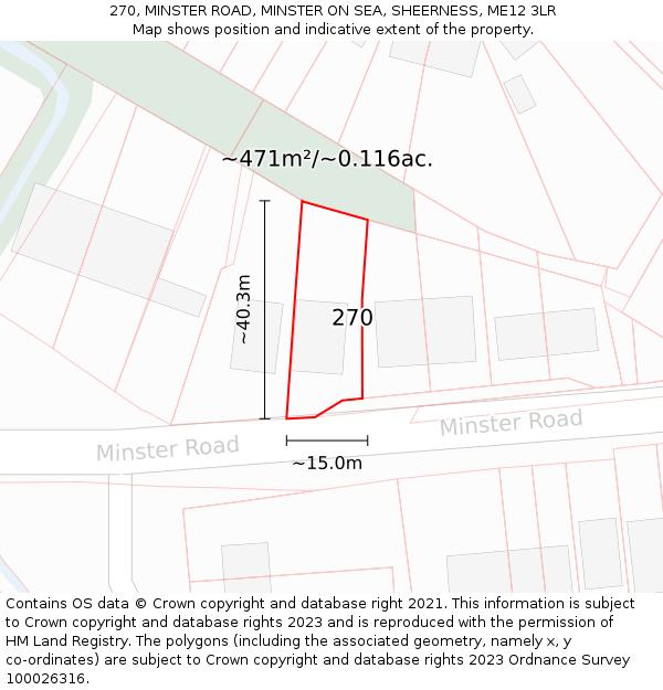 270, MINSTER ROAD, MINSTER ON SEA, SHEERNESS, ME12 3LR: Plot and title map