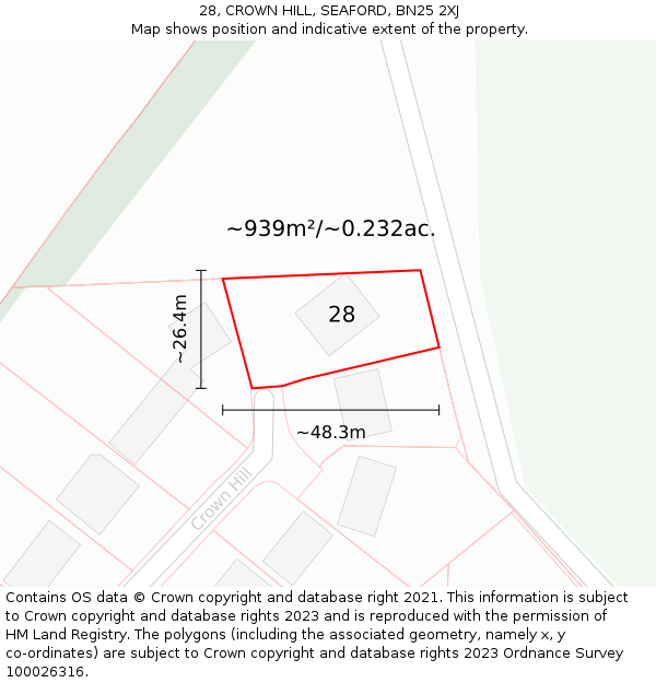 28, CROWN HILL, SEAFORD, BN25 2XJ: Plot and title map