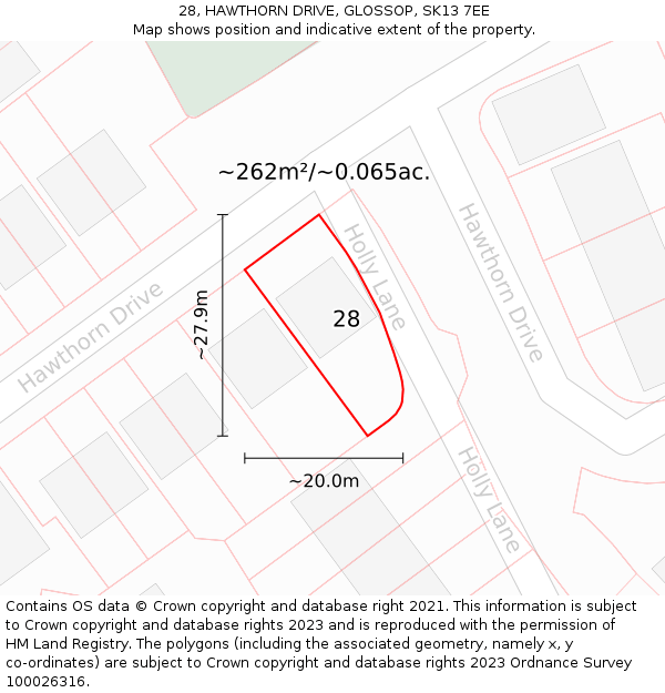 28, HAWTHORN DRIVE, GLOSSOP, SK13 7EE: Plot and title map