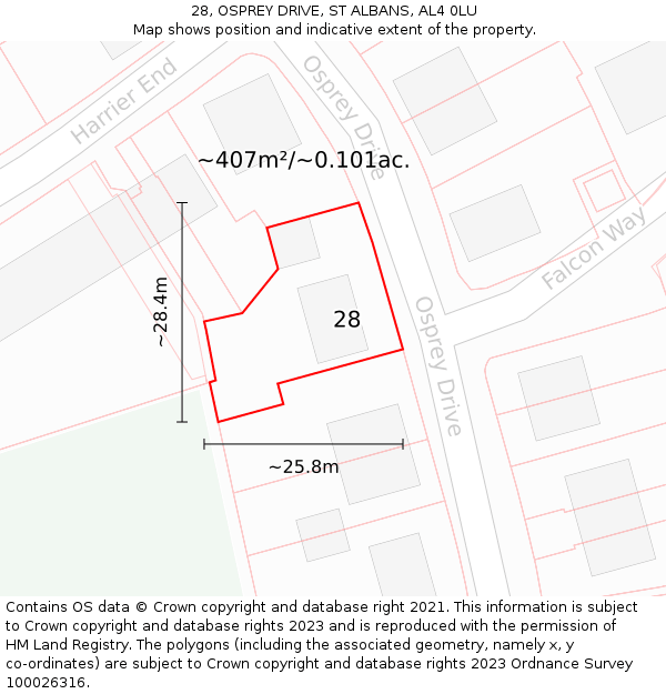 28, OSPREY DRIVE, ST ALBANS, AL4 0LU: Plot and title map