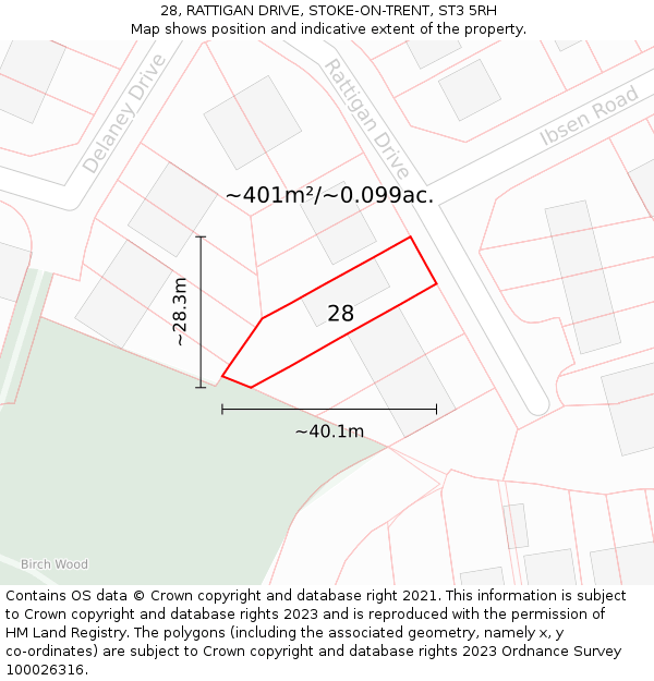 28, RATTIGAN DRIVE, STOKE-ON-TRENT, ST3 5RH: Plot and title map